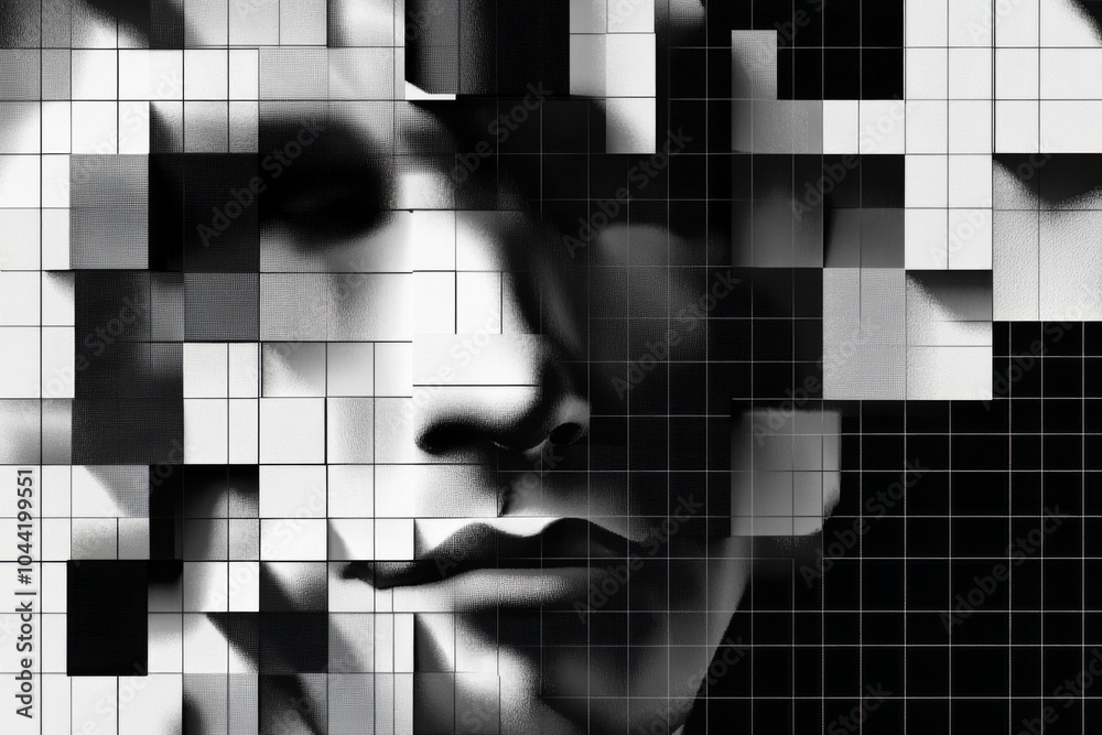 Black and white pixel art pattern featuring squares, with a large ...