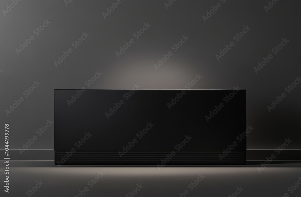 Obraz premium Black roll-up banner illuminated by studio lights on an empty background