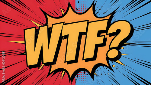 Wallpaper Mural a bold, comic-style graphic displaying "WTF?" in large, striking yellow letters. The text is set against an explosive red and blue burst Torontodigital.ca