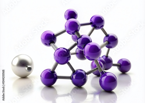 Iodine Molecule Structure - Purple Ball and Stick Model for Educational Use on White Background photo