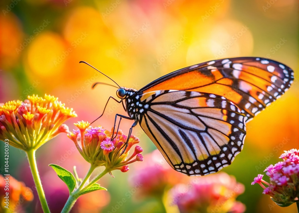 Fototapeta premium Isolated Monarch Butterfly in Long Exposure with Depth of Field Highlighting Vibrant Wings and Patterns