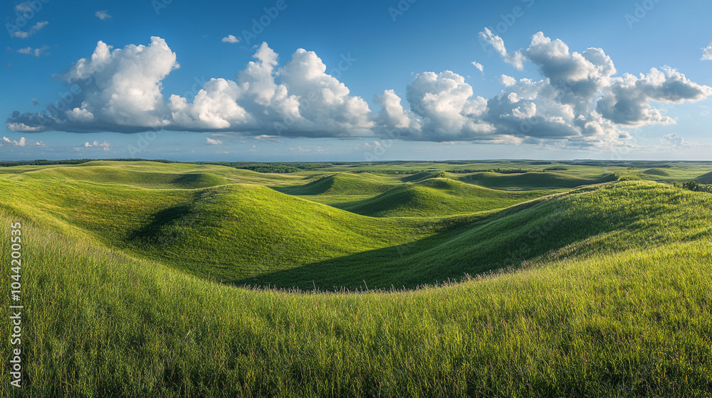 Fototapeta premium Rolling Green Hills and Blue Sky Landscape Photography