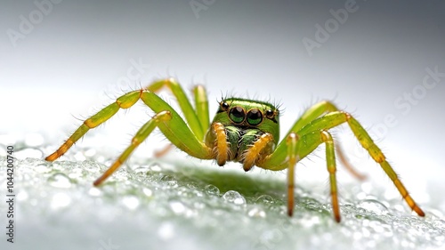 Green Spider Araniella Cucurbitina Macro Photography on White Background photo