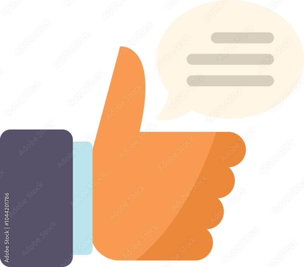 Hand is showing thumb up with a speech bubble, symbolizing positive feedback Hand is showing thumb up with a speech bubble, symbolizing positive feedback