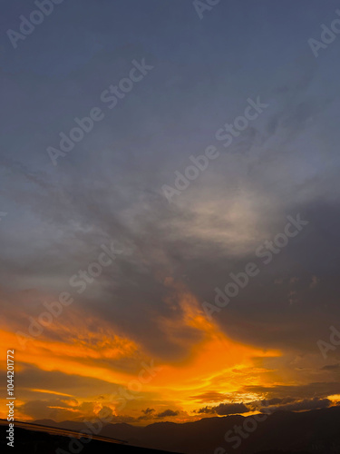 Beautiful orange sky background in the city. Medellin, Colombia. 
