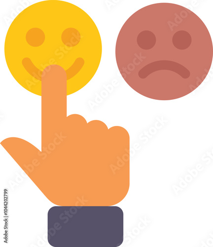 Hand is choosing a positive feedback with a happy emoji over a sad face