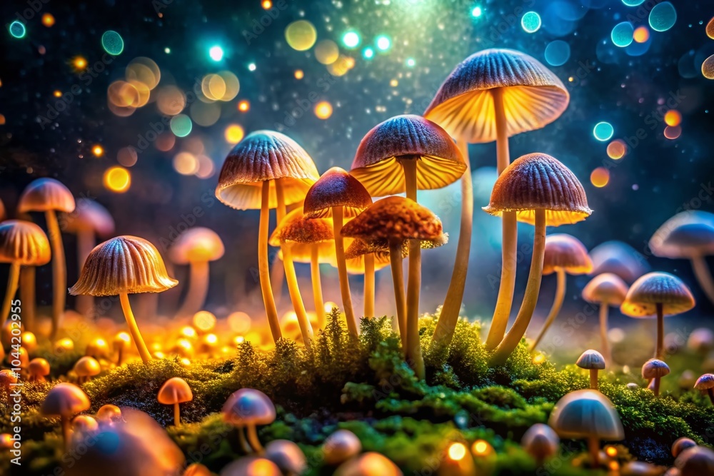 Fototapeta premium Low Light Microscopic View of Fungal Spores and Mycelia for Scientific Exploration