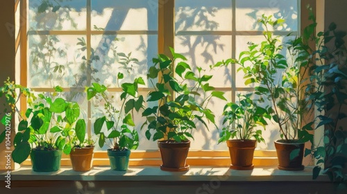 Sunlight Streaming Through Window, Illuminating Potted Plants