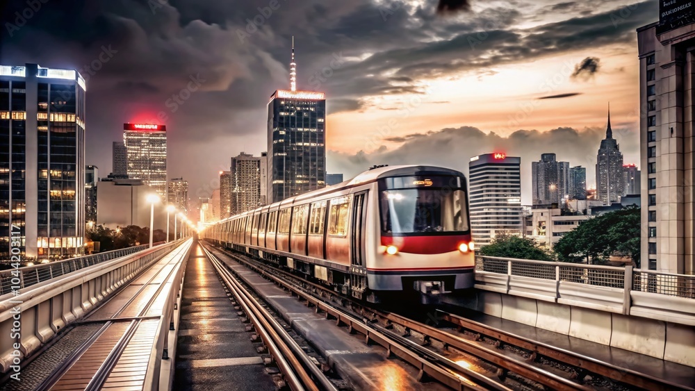 Low Light Photography of Bangkok Skytrain at Night - Capturing Urban Transit in Thailand's Vibrant Cityscape Low Light Photography of Bangkok Skytrain at Night - Capturing Urban Transit in Thailand's Vibrant Cityscape