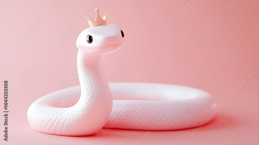 Fototapeta premium Little white snake with a crown