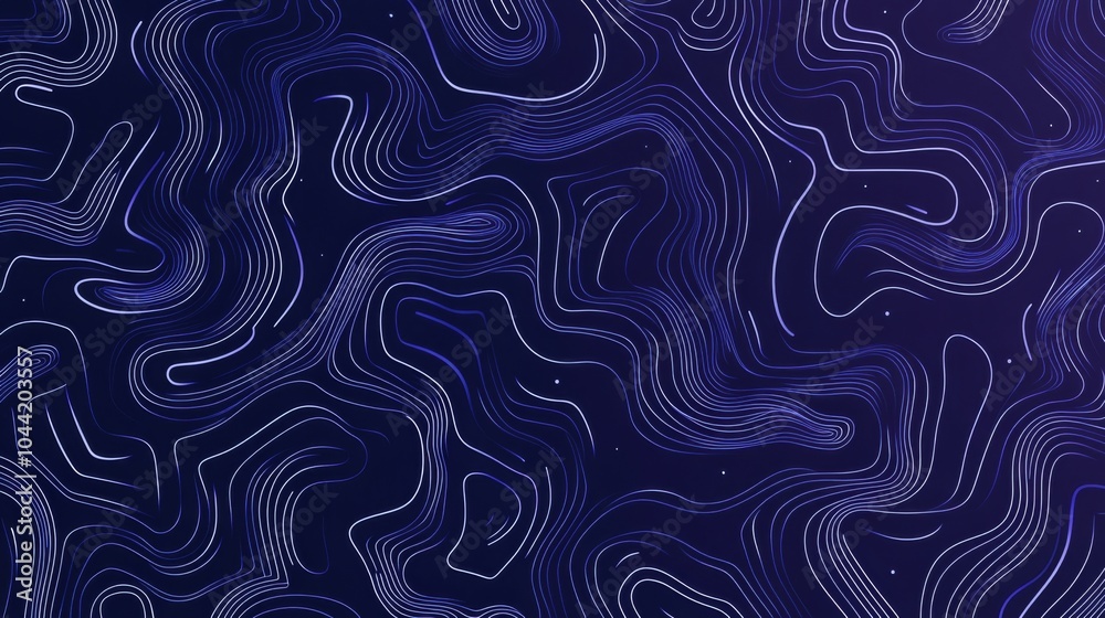 Fototapeta premium Minimalistic Blue and White Contour Pattern on Dark Purple Background