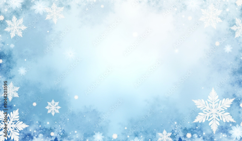 Watercolor style winter background with blue tones and snowflake patterns for seasonal design Watercolor style winter background with blue tones and snowflake patterns for seasonal design