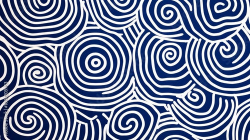 Optical Illusion Pattern in Blue and White on Navy Background