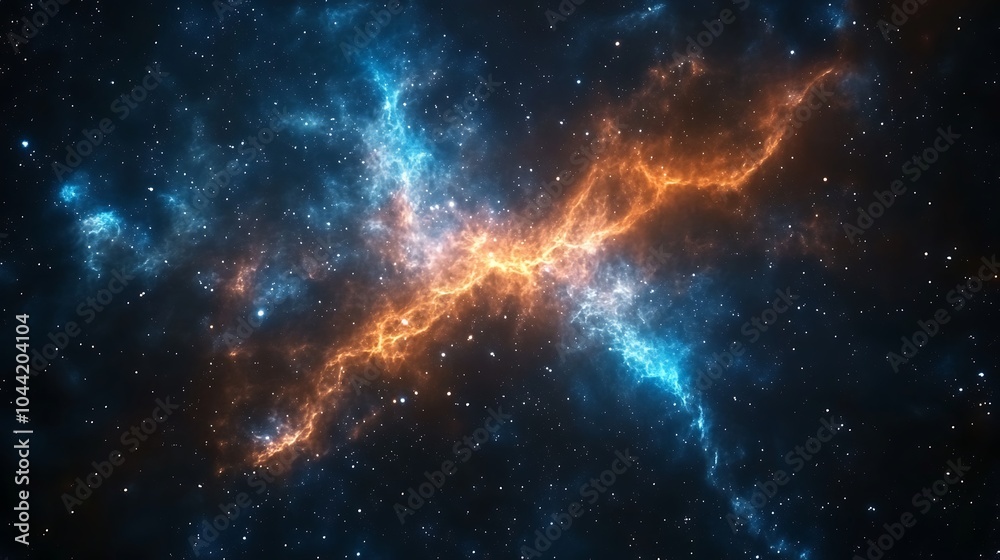 Fototapeta premium Bright nebula glowing in deep space with scattered stars picture