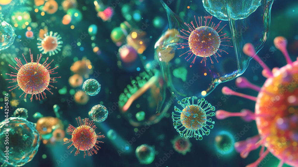 Microscopic Virus Cells in a Liquid Environment Microscopic Virus Cells in a Liquid Environment