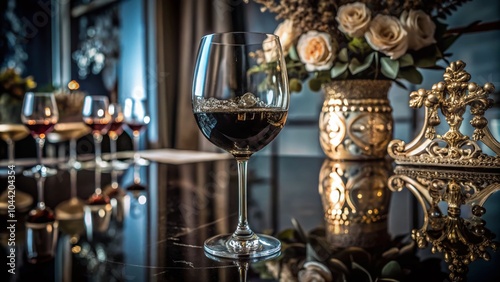 Luxurious Wine Experience: Macro Photography of Exquisite Wineglass on White Table for Event Celebration