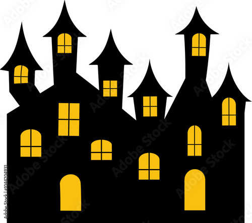 Minimalist Haunted House with Yellow Windows at Night