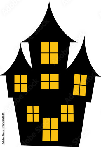 Minimalist Haunted House with Yellow Windows at Night