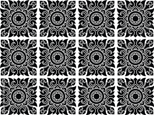 Geometric Indonesian batik motifs with distinctive Balinese floral pattern