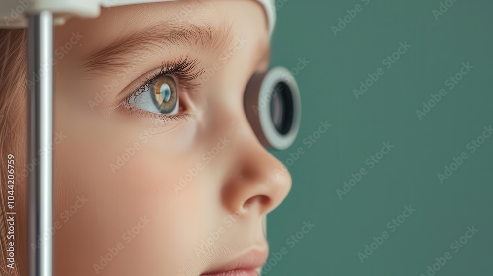Child getting vision tested with an eye chart, pediatric healthcare service