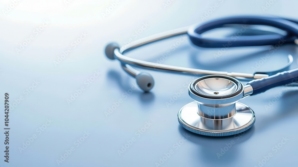 Closeup of a stethoscope on a doctors neck, symbolizing readiness for checkup Closeup of a stethoscope on a doctors neck, symbolizing readiness for checkup