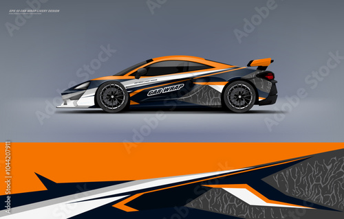 sporty racing graphics touch of orange lines Racing Car branding with racing wrap decal or livery design.