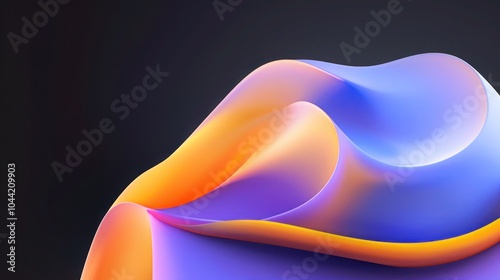 Glowing Vibrant Colors Abstract Shape on Dark Backdrop Grainy Gradient Background with Noise Texture for Banner Design in Yellow, Purple, Orange, and Blue