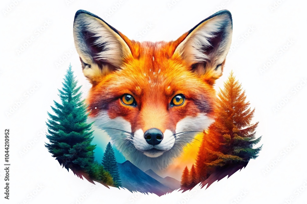 Fototapeta premium Modern Fox Mascot Logo Design with Double Exposure Effect for Creative Branding and Marketing