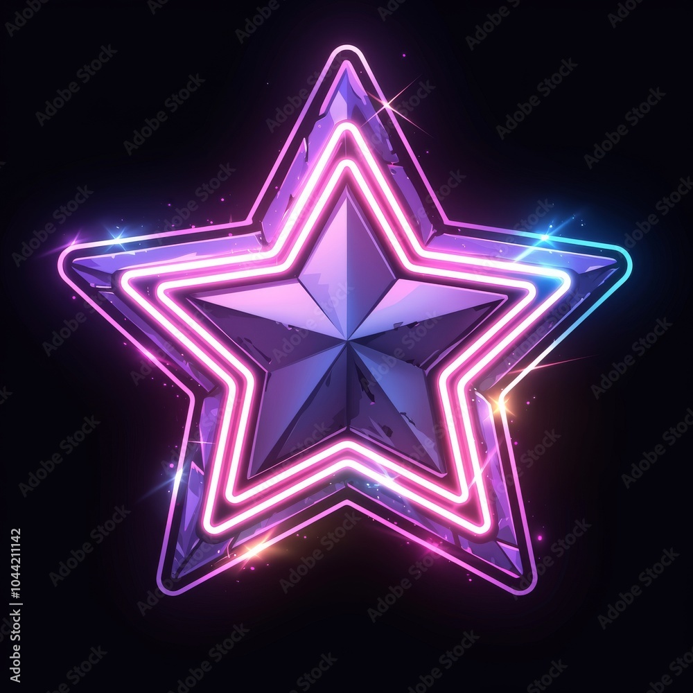 A vibrant, glowing star icon with neon pink and blue accents against a dark background, exuding energy and excitement. A vibrant, glowing star icon with neon pink and blue accents against a dark background, exuding energy and excitement.