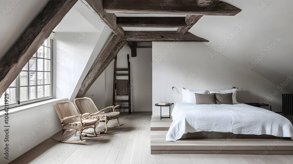 Fototapeta premium Simple and comfortable loft bedroom