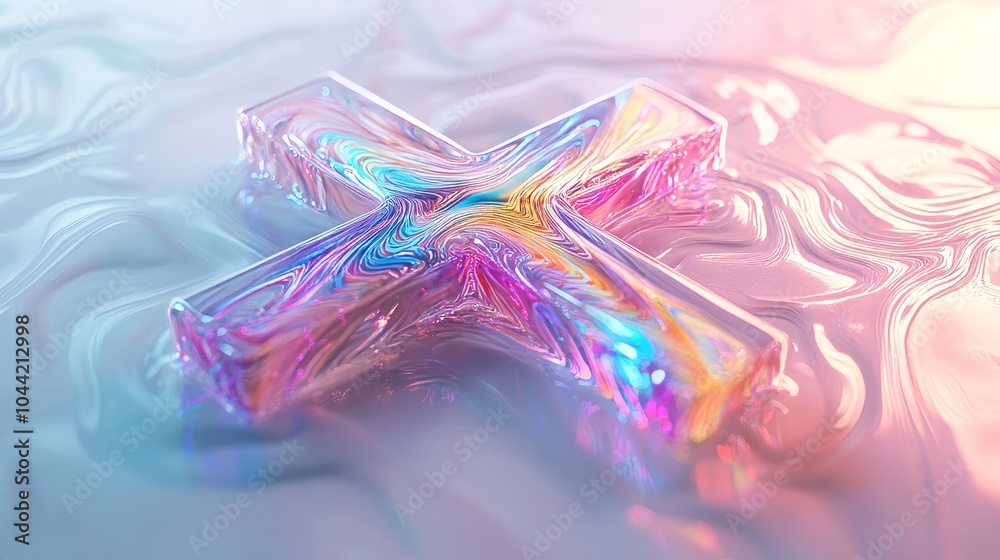 Obraz premium 3d abstract holographic colored hollye cross isolated on white
