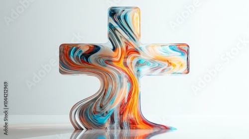 3d abstract holographic colored hollye cross isolated on white