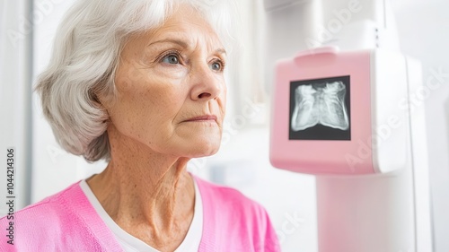 Elderly woman having an annual mammogram screening, preventive healthcare photo