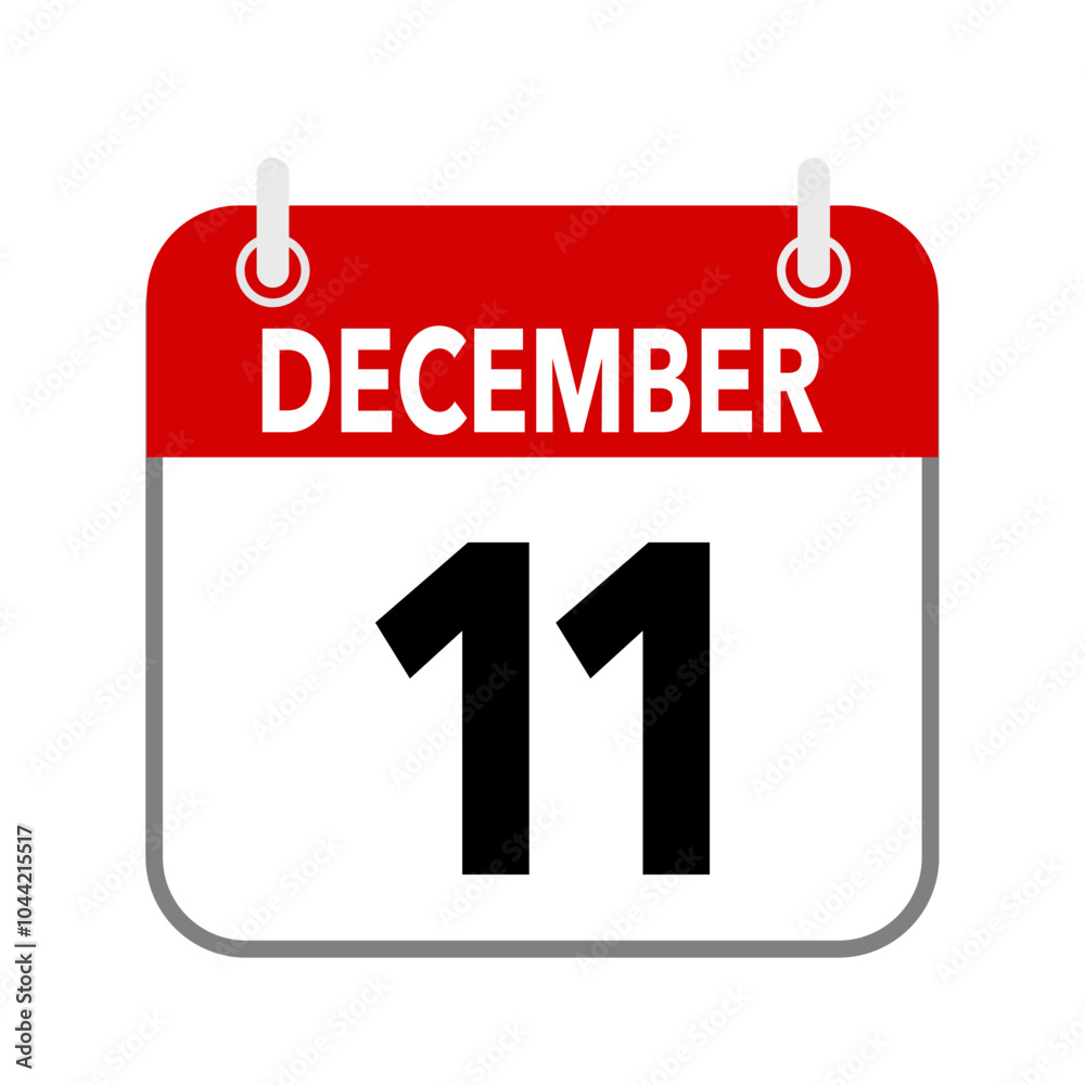 11 December, calendar icon isolated on white background. 11 December, calendar icon isolated on white background.