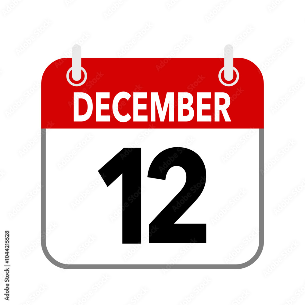Fototapeta premium 12 December, calendar icon isolated on white background.