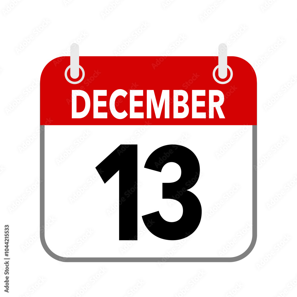 13 December, calendar icon isolated on white background. 13 December, calendar icon isolated on white background.