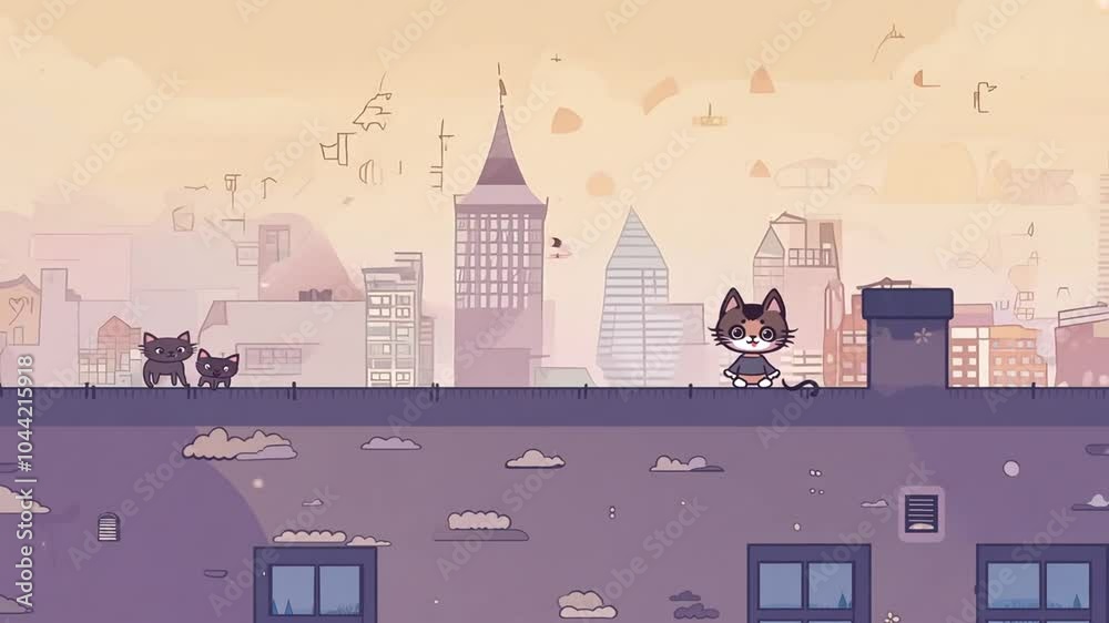 were roof animated Seamless animation AI modified Lofi Assets created manually loop help Girl then cats anime cartoon background cute study aesthetic art star beautiful calm dreamy music cosy cat dre