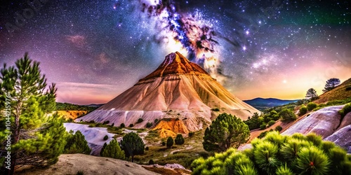 Night Photography of Divlit Volcano Cone in Kula Salihli Geopark, Manisa, Türkiye – Stunning Landscape at Night photo