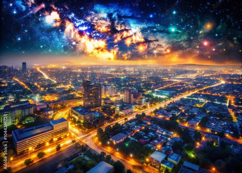 Fototapeta premium Night Photography with Smart Backgrounds for Urban Landscapes and Starry Skies