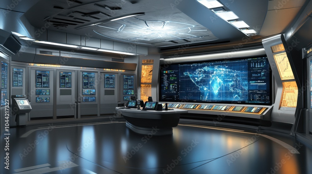 A dispatch center with operators monitoring a large screen filled with tracking data and route maps. A dispatch center with operators monitoring a large screen filled with tracking data and route maps.