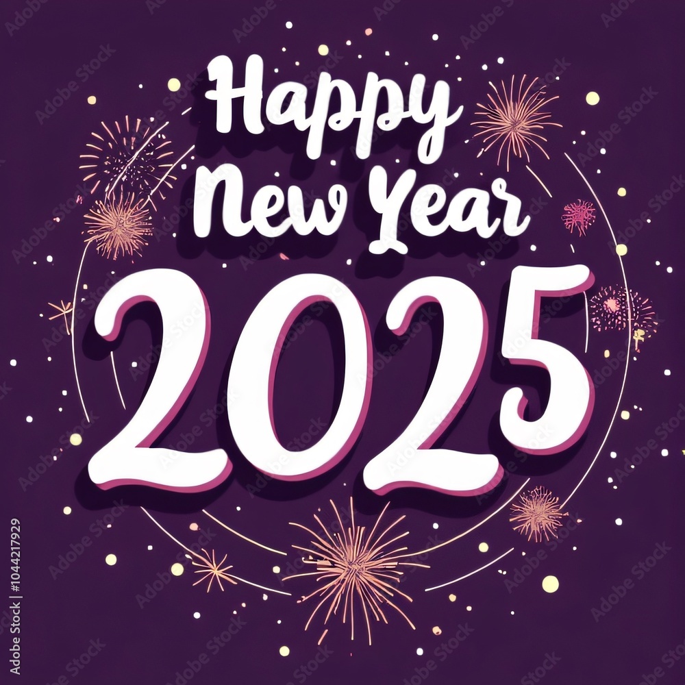 Happy New Year 2025 Round Typography Design