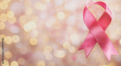 The pink cancer awareness ribbon symbolizes support and hope, on a light and soft background. The concept of fighting cancer. .
