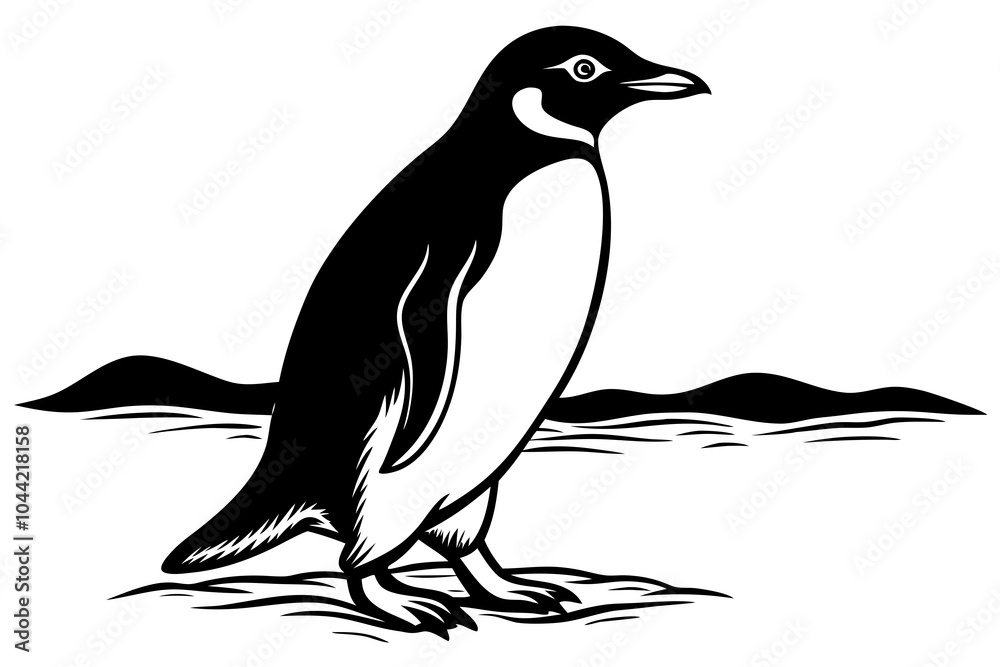 Fototapeta premium Walking Gentoo penguin guide vector art illustration