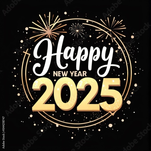 Circular Happy New Year 2025 Design with Fireworks