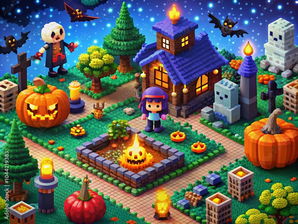 Pixel Art Halloween Icons - Witch, Cat, Bat, Potion & Tombstone in 8-Bit Style Pixel Art Halloween Icons - Witch, Cat, Bat, Potion & Tombstone in 8-Bit Style