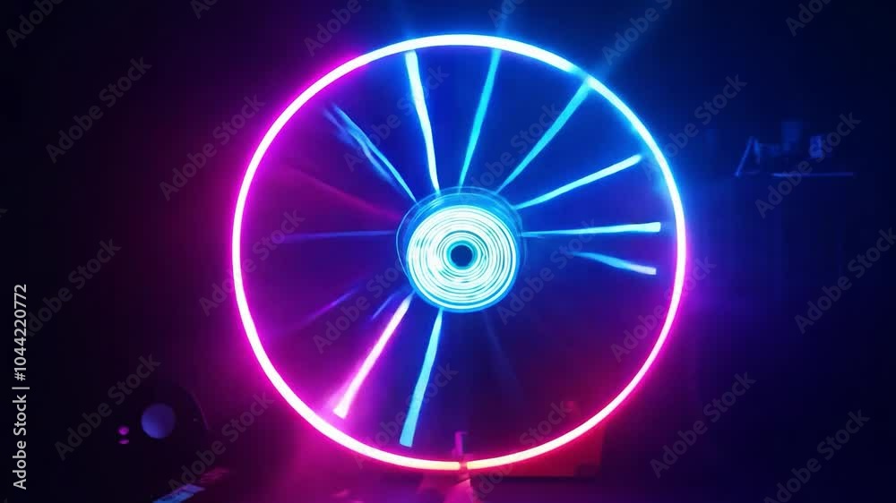 Rgb led fan changing colors against a black background creates a striking visual display of vibrant hues