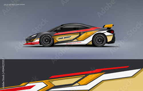 sporty racing graphics touch of orange lines Racing Car branding with racing wrap decal or livery design.