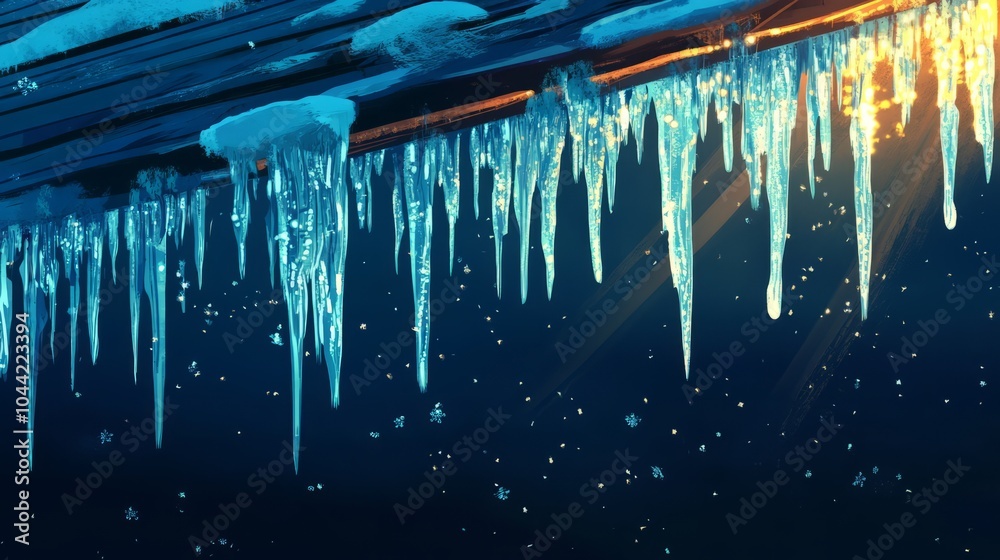 pieces of ice hanging from the frozen roof pieces of ice hanging from the frozen roof
