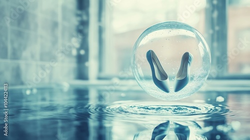 An empty scene featuring a blank mockup template (ballet slippers suspended in a floating water bubble)