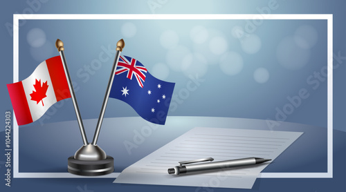 Canada and Australia Small national flag on bokeh background, cooperative relationship